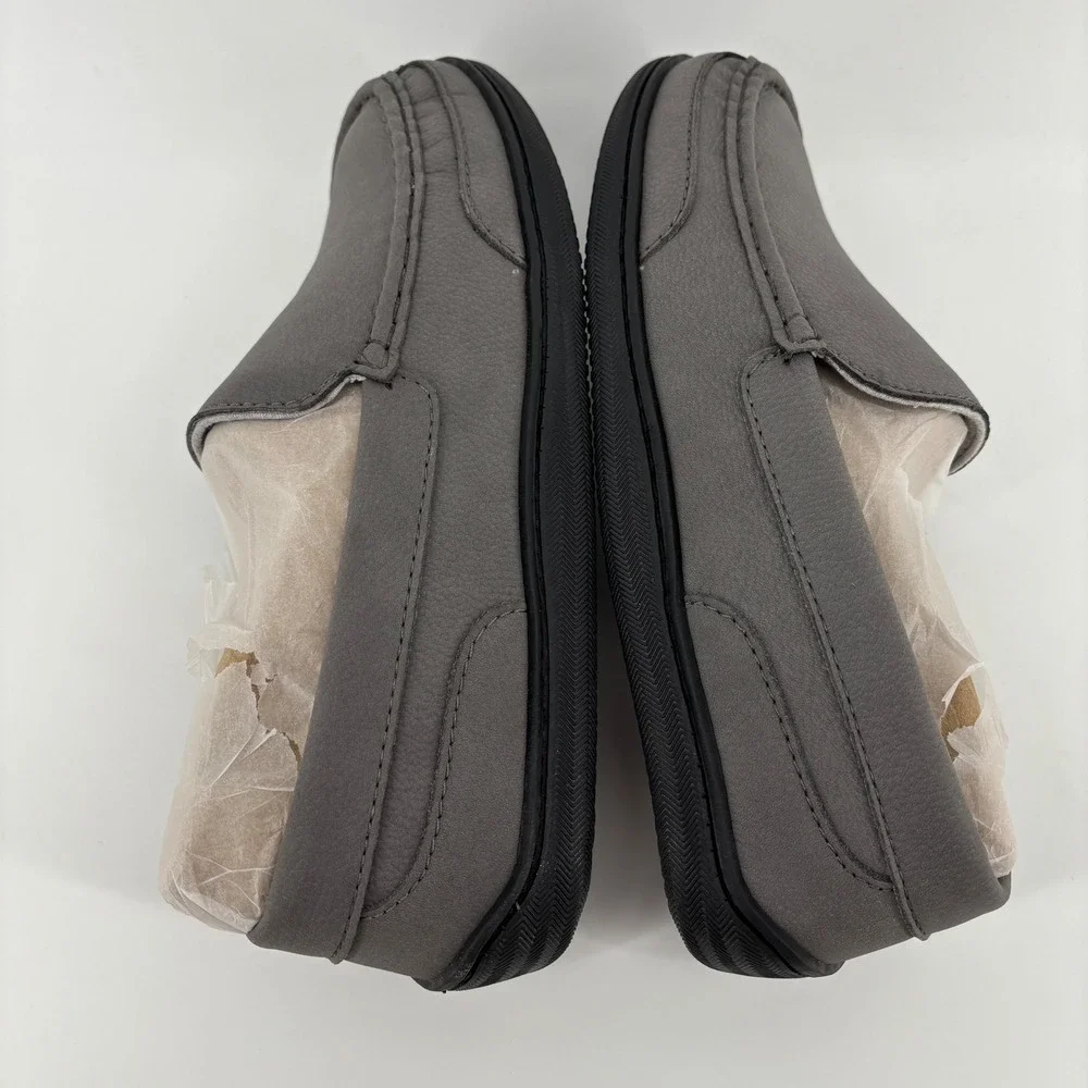 MyPillow MySlippers Loafer Men 9 Gray Leather Moccasin Toe In/Outdoor Driving